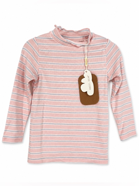 Angel Dear Other - Angel Dear NWT Long Sleeve Ruffle Neck Pink Blue Stripe 18-24M Elevated Basic